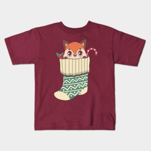 Cute fox in Christmas stocking Kids T-Shirt